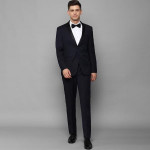 Men Navy Blue Solid Slim-Fit Single-Breasted Party Suit